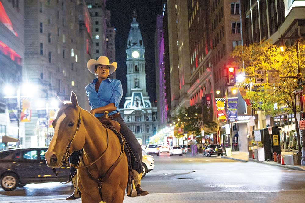 Erin Brown, the Concrete Cowgirl, riding in Philadelphia